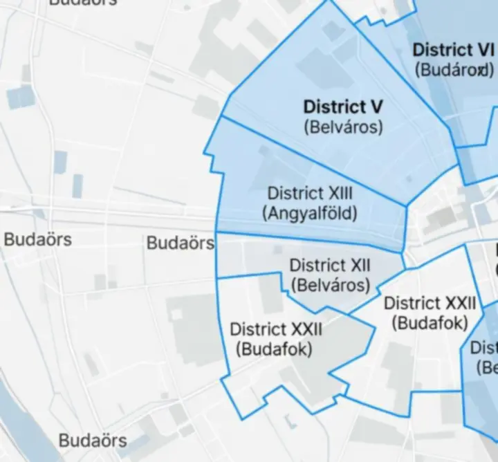 Budapest és agglomeráció szolgáltatási területeit bemutató térkép